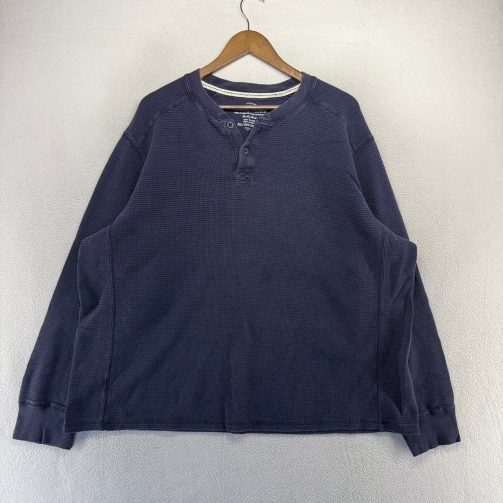 Vintage Thermal Shirt Men's 2XL Blue Waffle Grunge Knit Henley Faded Boxy y2k